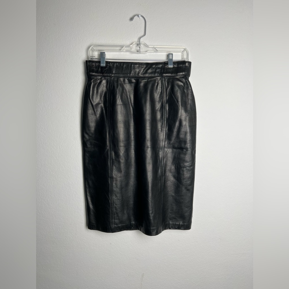 Pia Rucci Vintage Black Leather Evening Night Out Party Skirt